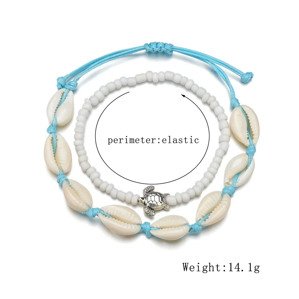 Set Cavigliere Donna Placcato Oro Con Conchiglie – Bohémien Regolabile – Tema Spiaggia Stelle Marine E Cuori