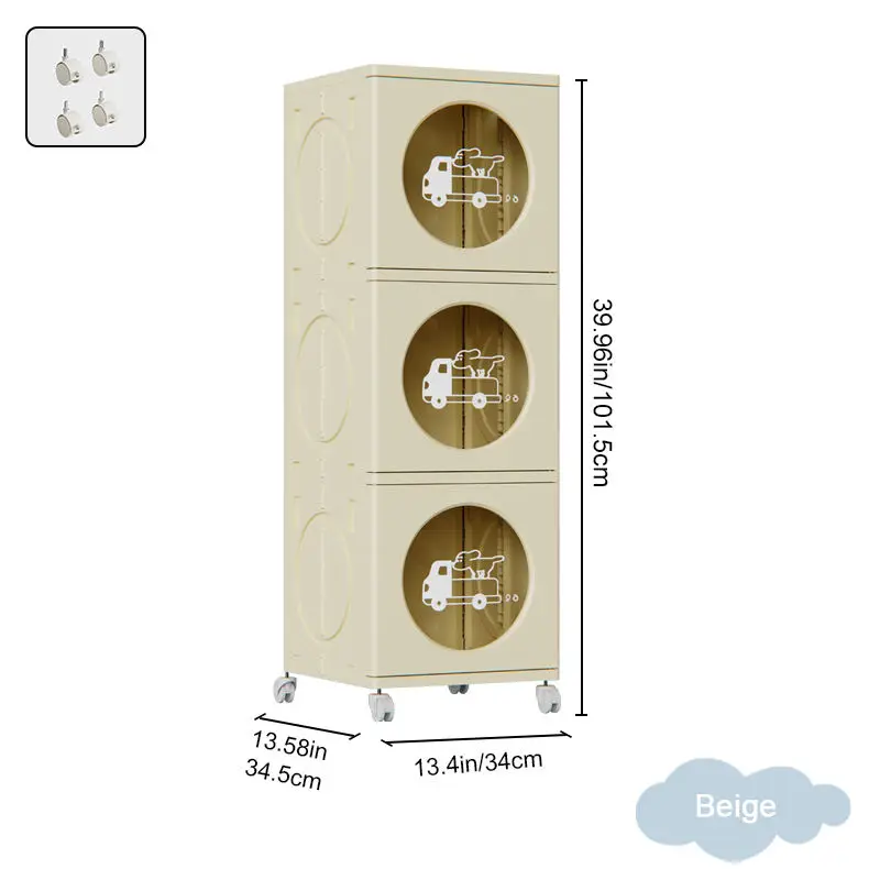 4-Tier Foldable Plastic Storage Cabinet Injection Techniques Square Shape Door Wheels Simple Household Foldable Storage Unit factory