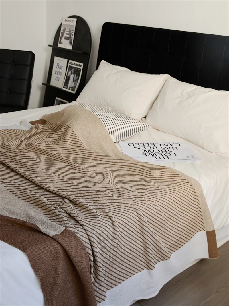 The Comfortable Adult Knitted Blanket With Simple Striped Plaid Brings You Warmth syg manufacture