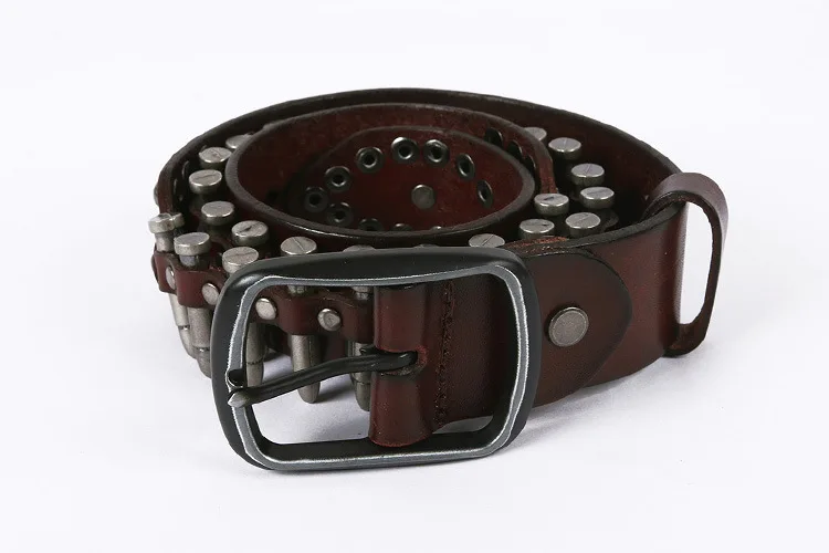 Men's Full Grain Leather Bullet Belt Western Punk Cowboy Belt Buy