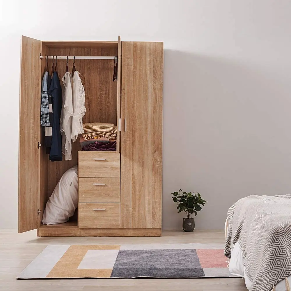 Modern Luxury Design White Wooden Kid Baby Children Closet Bedroom Wardrobes with 3 Door 3 Drawer