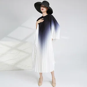 2025 Spring Summer Collection Women's Casual Dresses Elegant Printed Gradient Pleated Plus Size Loose Dolman Sleeve Dress