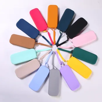 Large Capacity Zipper Closure Coin Purse Business Gift Solid Color Square Silicone Cosmetic Organizer Waterproof Lipstick Card