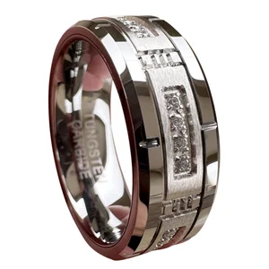 Coolstyle Jewelry 8mm Wholesale Mens Womens Engagement Eternity Wedding Band CZ Stone Inlay All Around Tungsten Carbide Ring