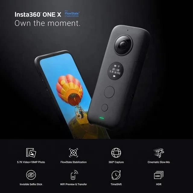 
 Оригинальный Insta360 ONE X Водонепроницаемая Экшн-камера для подводной съемки на глубине 5,7 K видео 18MP фото для IPhone и Android  