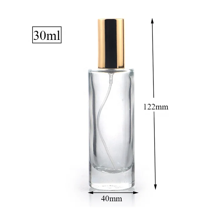 30ml Round Cylinder Transparent Refillable Spray Glass Perfume Bottle with Gold Cap