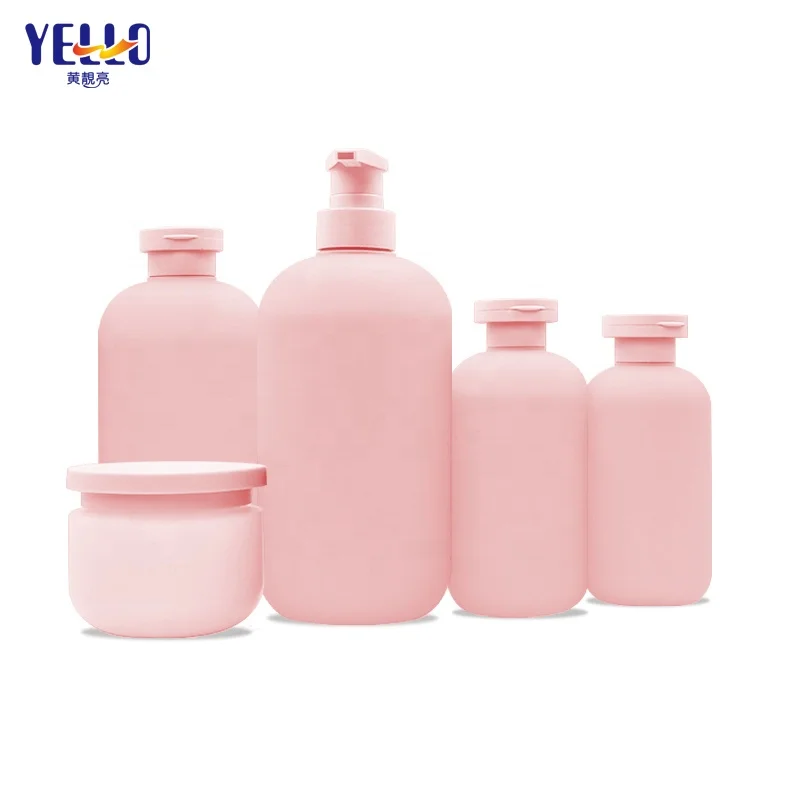 Green Purple HDPE Soft Plastic Lotion Bottle Frosted Squeeze Shampoo Bottles and Cream Jar Set 200ml 300ml 500ml 800ml 250g