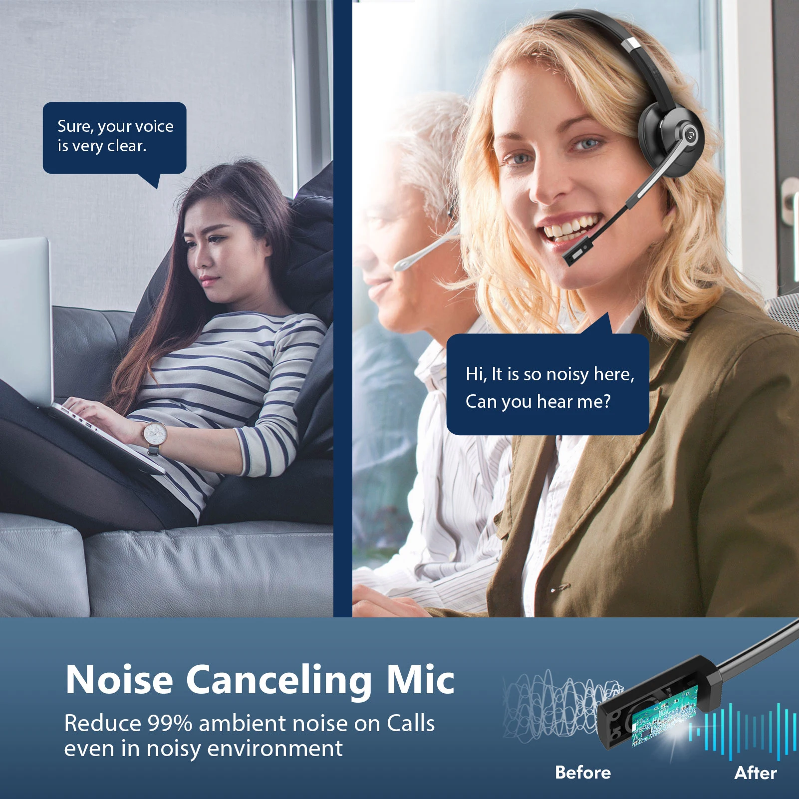 BT-683C Bluetooth Call Center Headset with ENC Microphone for Truck Drivers Computer