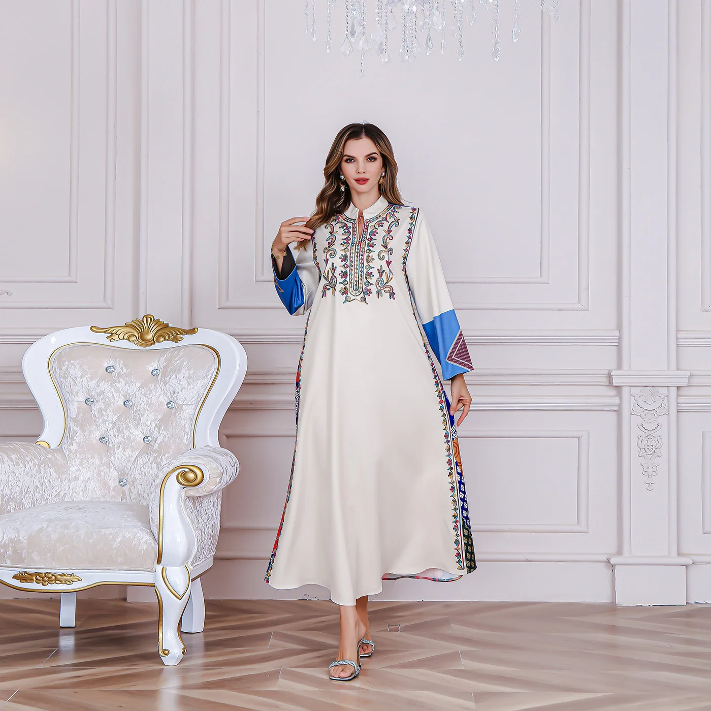Customized Women's Long Sleeve Floral Printed Linen Dresses Elegant Casual  Cotton New Pleated Shirt for Party Mini Size