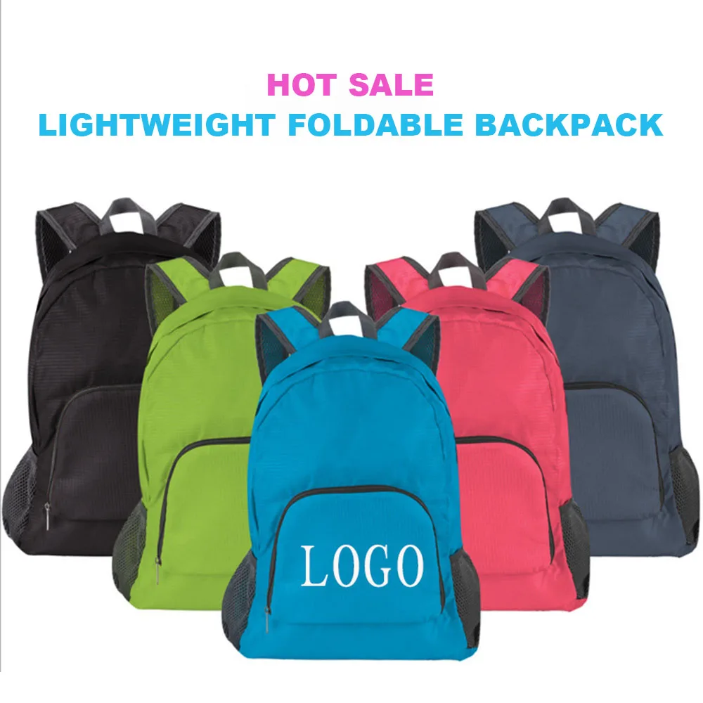 Wholesale   Waterproof Cheaper Small Quantities Can Custom logo Lightweight Nylon Daypack Foldable Shopping Backpack Bag