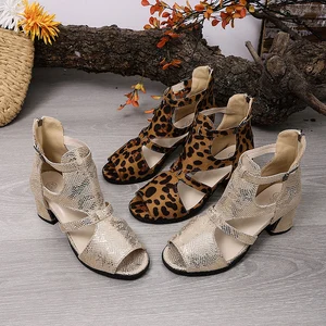 Trendy Big Size Sexy Leopard Party High Heel Ankle Strap Heeled Sandals Sexy High Heel Sandals for Women and Ladies Plus Size