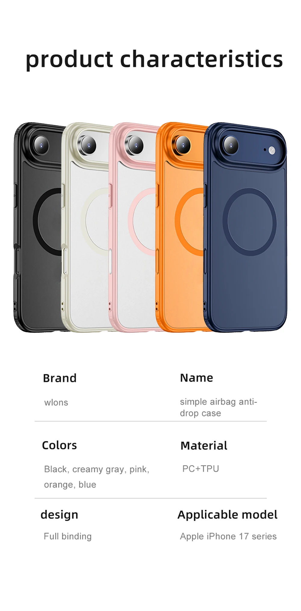 product laudtec magnetic matte phone cases for iphone 17 air 16 15 13 pro max charging luxury cover skin feel shockproof shell sjk1094-11