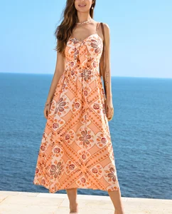 2025 Custom Brand New Lady Dress-Bohemian Empire Midi Beach Maxi Elegant Party Sleeveless Stitching Print Washable for Women's