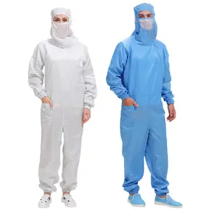 Antistatic Blue White Polyester High Tenacity Embossed Unisex Work Coverall Hood for Spray Painting Cleanroom Dust-Proof