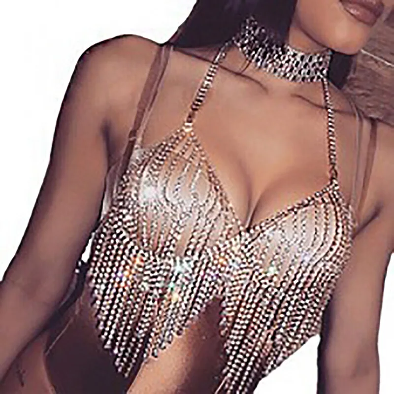 Cute Festival Clubbing Party Sparkly Sequin Coin Top Bra Necklace Body