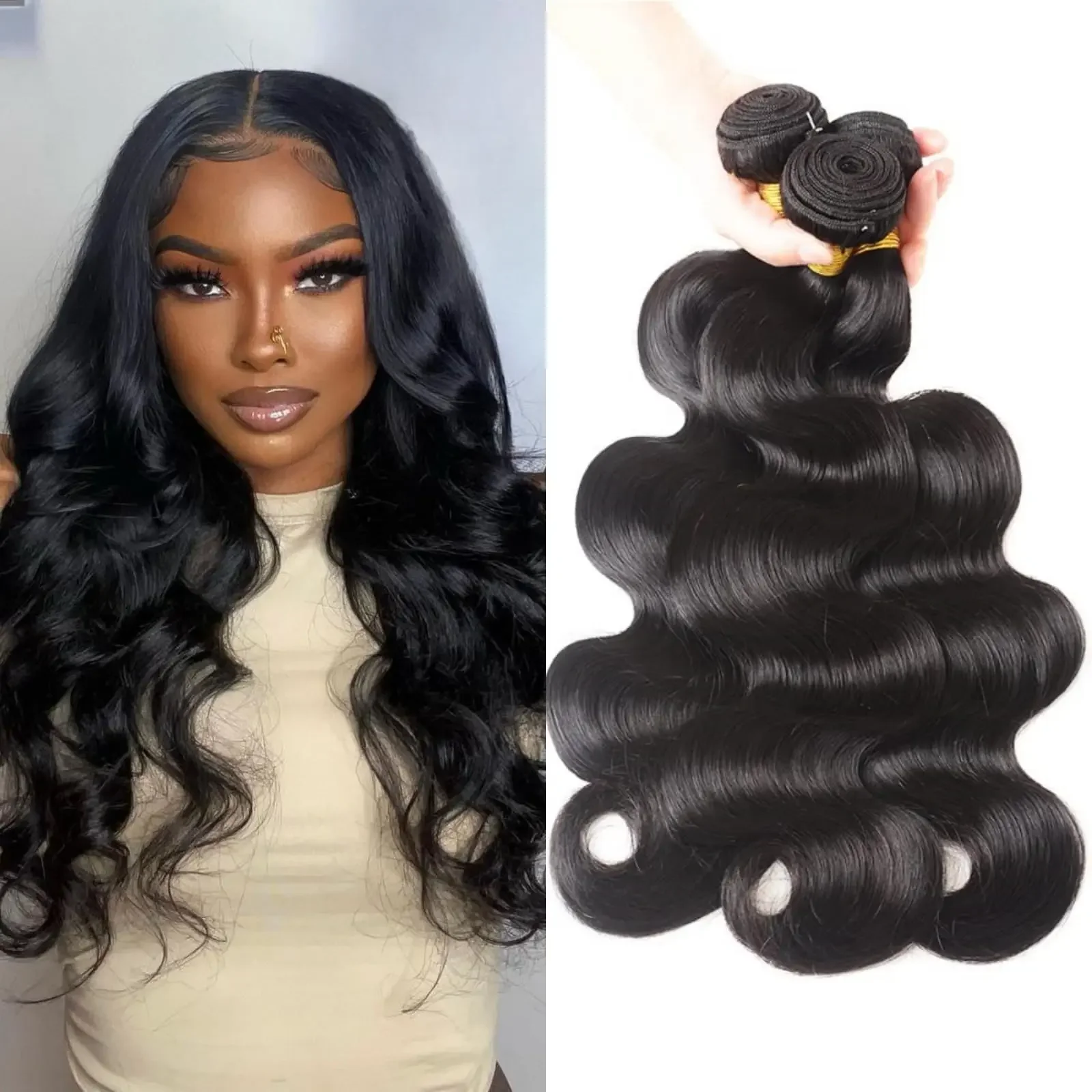 Indische Remy-Body-Wave, 71,1 cm, 76,2 cm, 78,3 cm, unbehandelt, 100 % menschliches Haar, wassergewellte Extensions, 1 3 4 Bündel, Deal für Frauen_voghion.com