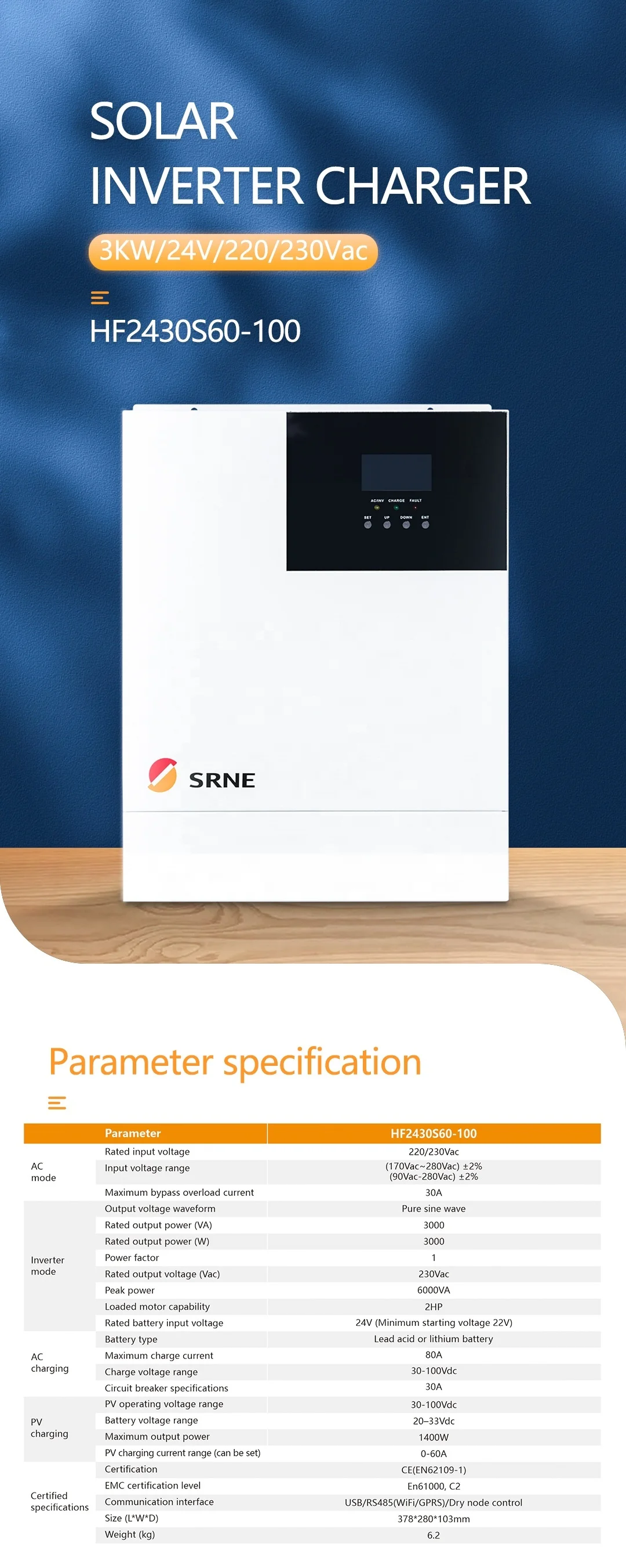 Srne 3kw Mppt Off Grid Solar Inverters With 60a Solar Charge Controller Hf2430s60 100 Buy 3kw 6427