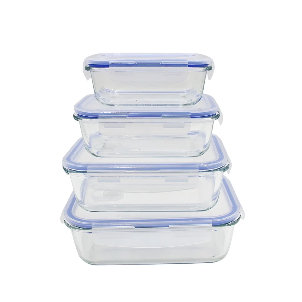 Glass Food Custom Minimalist Cover Storage Container Lunch Box Glass Meal Prep Presents ZHGB-071 Clear Glass Tupper 2-3pcs