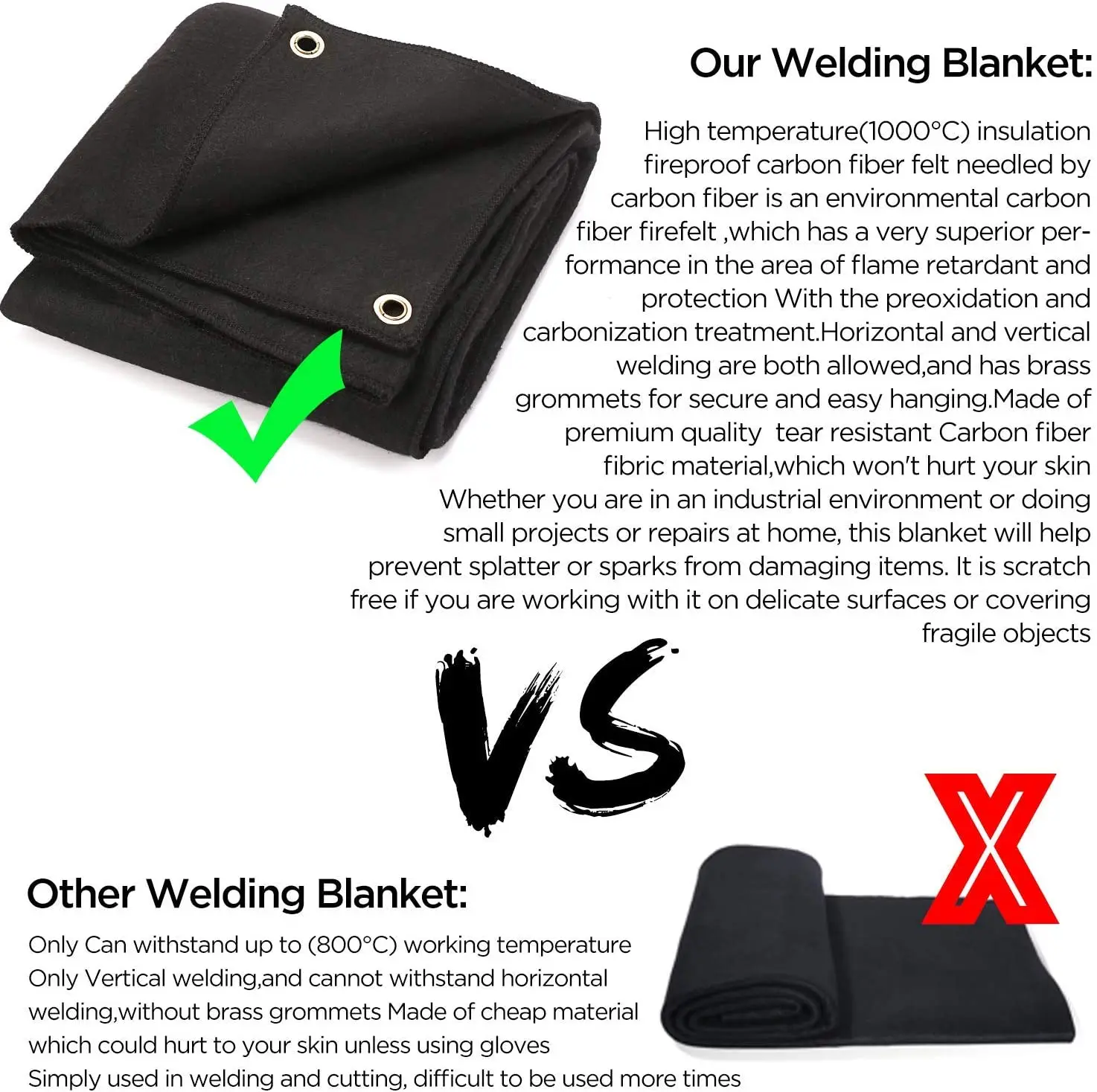 Welding Blanket Fireproof, Heat Resistant Up To 1800F, Flame Retardant  Fabric Material Carbon Felt for Welders