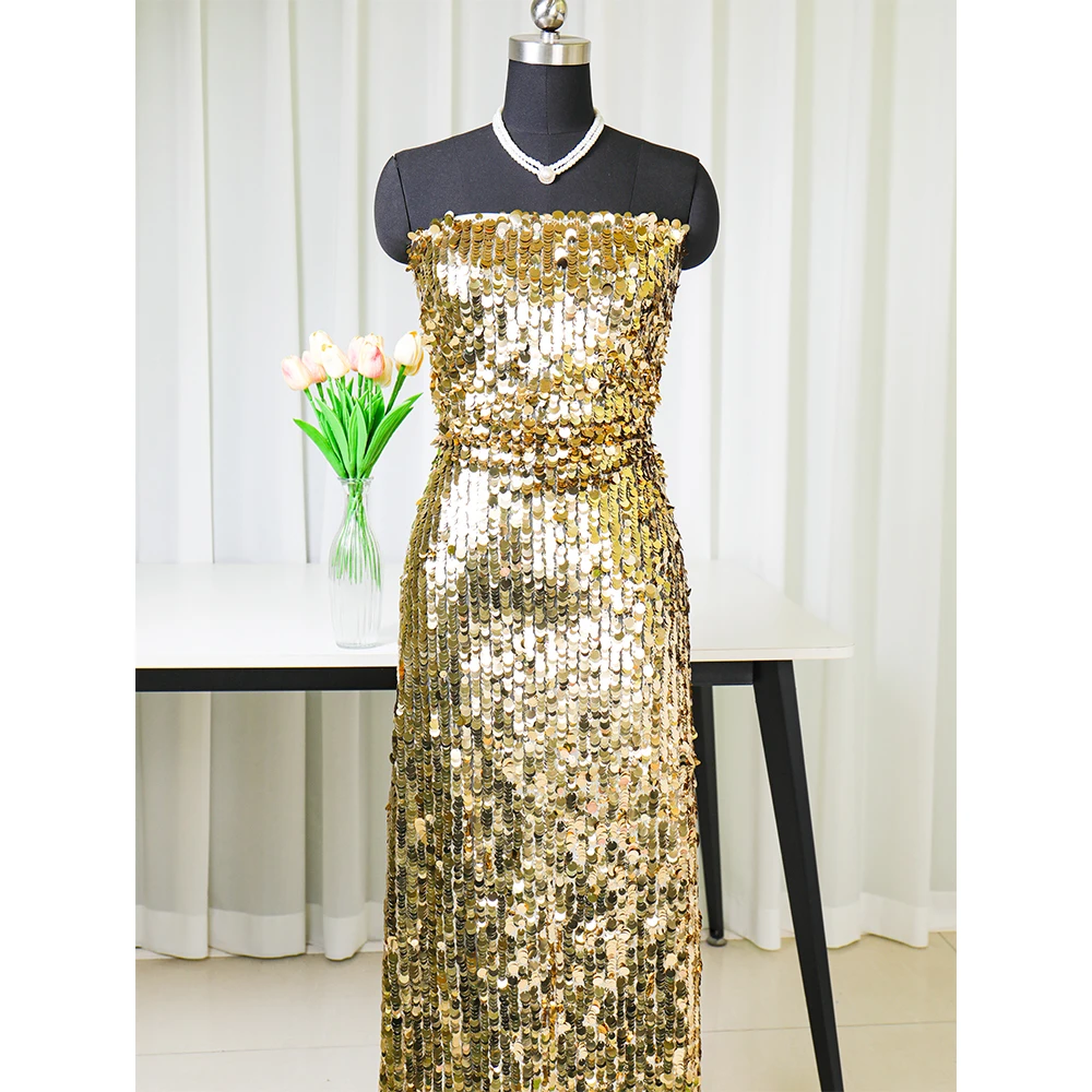 Wholesale Embroidery Mesh Large Heavy Sequins Tulle Lace Fabrics Big Gold  Sequin Fabric for Bikini Clothing