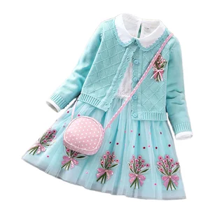 Children'S Clothing Girls Fall New Style Girl Knitted Cardigan Sweater Skirt Two-P