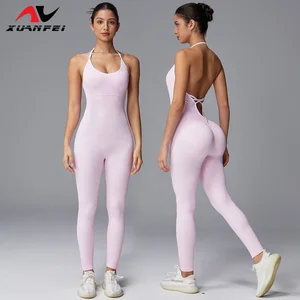 Bestseller High Elasticity Lift Buttocks Shape Body Neckline Style Solid Color Series Fitness Ladies' Yoga Tight Jumpsuit