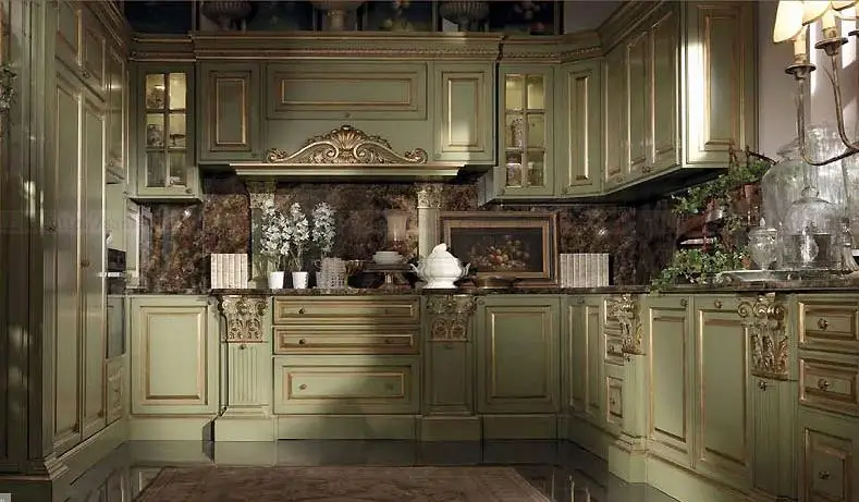 French luxurious classic ready made kitchen cabinet design factory