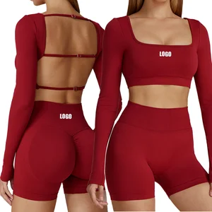 2026 New Arrival High Quality Gym Sports Fitness Yoga Athletic Top Short Leggings Set for Women Quick Dry Solid Pattern Front