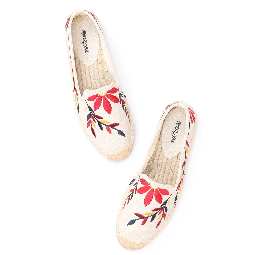 Женские холщовые Эспадрильи с вышивкой в виде Цветных Листьев