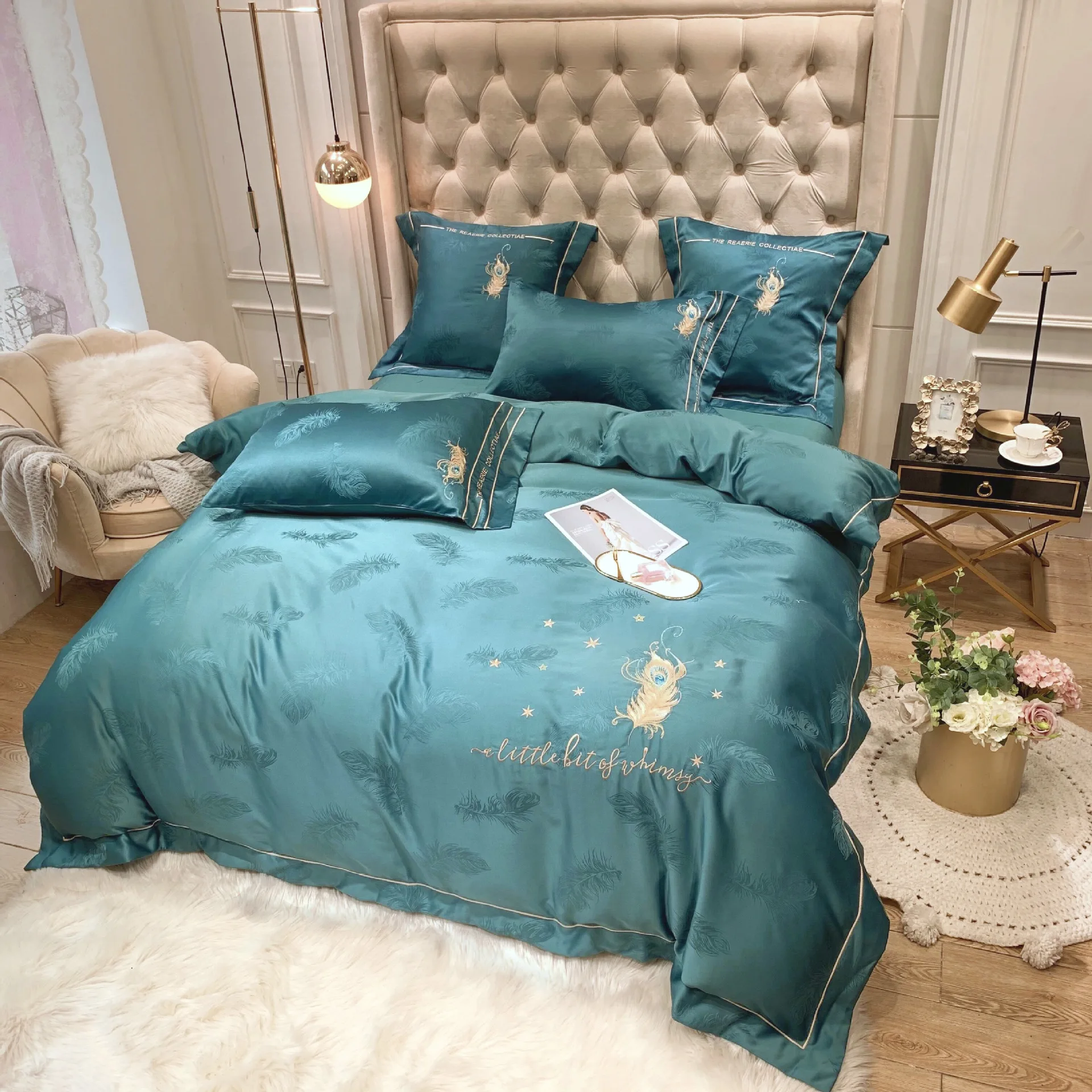 Комплект постельного белья с жаккардовой вышивкой, 4 шт., 60% хлопок, 40% полиэстер