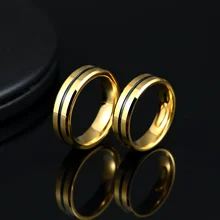 Gold Plated Tungsten Carbide Ring Matching Couple Set Engagement Wedding Band for Couple