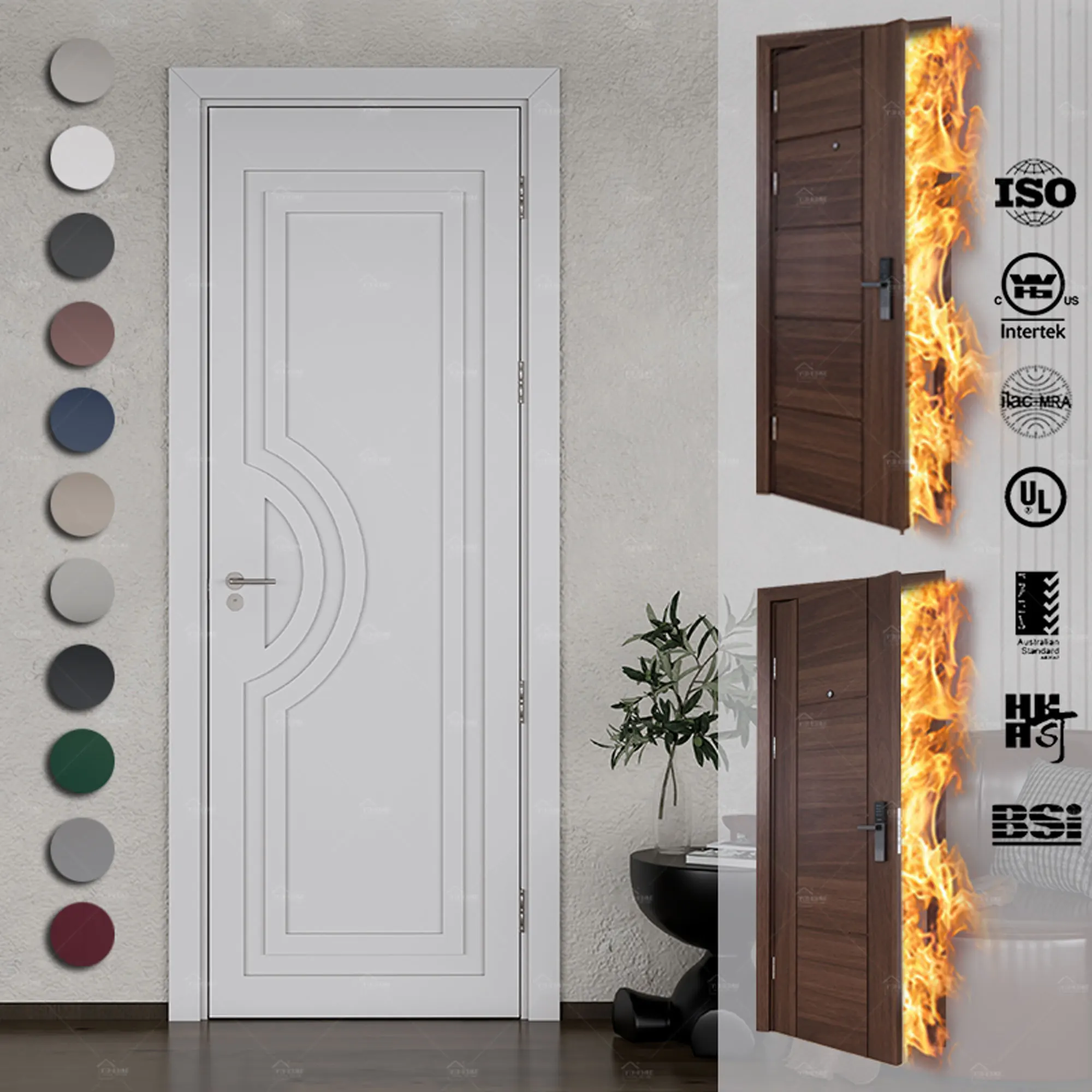 Italy Style Luxury Modern Wood Room Internal White Door Custom Fire  protection Soundproof Prehung Interior Doors, image size:2000x2000