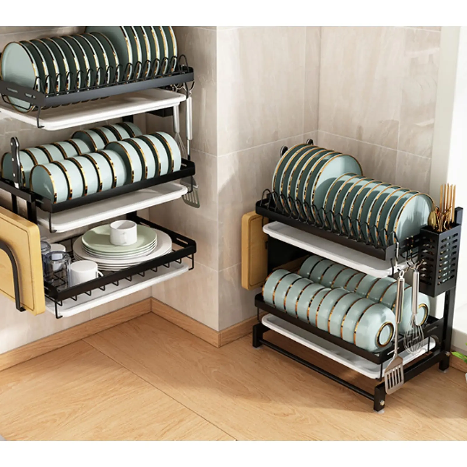 Sink Dish Rack Wall Hanging Supfirm Adjustable Wall Mounted Over - Main Image