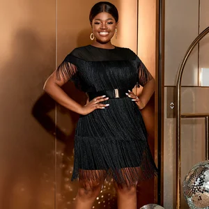 High Quality A-Line Organza Gowns for Women Evening Party Dress Black O-Neck Short Sleeve Belt Elegant