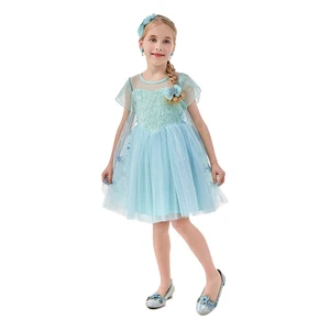 Children's Princess Elsa Cotton Role-Playing Dress-Short-Sleeved Movie Costume for Girls' Christmas