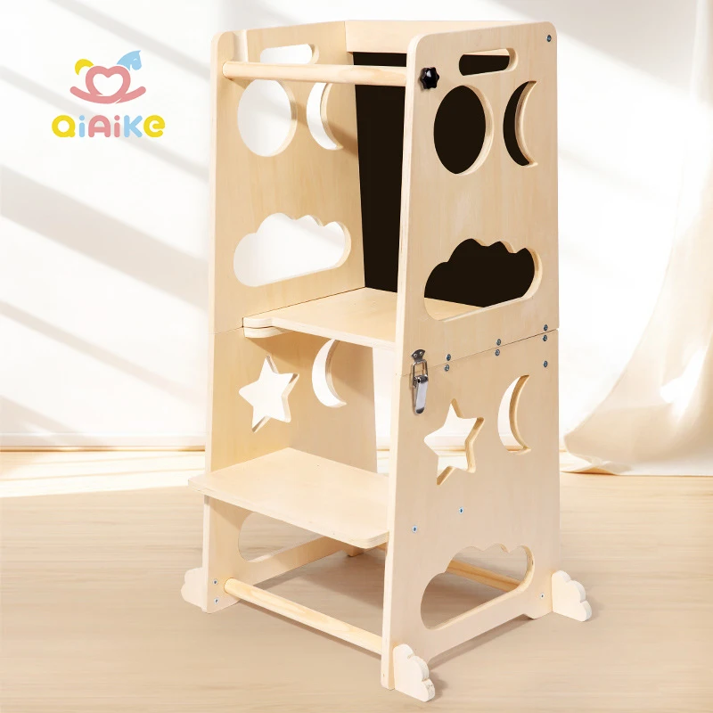 Montessori na Kahoy na Nakabukid na Kusina para sa Mga Bata na May Hagdan na Upuan para sa Maagang Pag-aaral na Kasama ang Blackboard para sa mga Bata na Lalaki at Babae