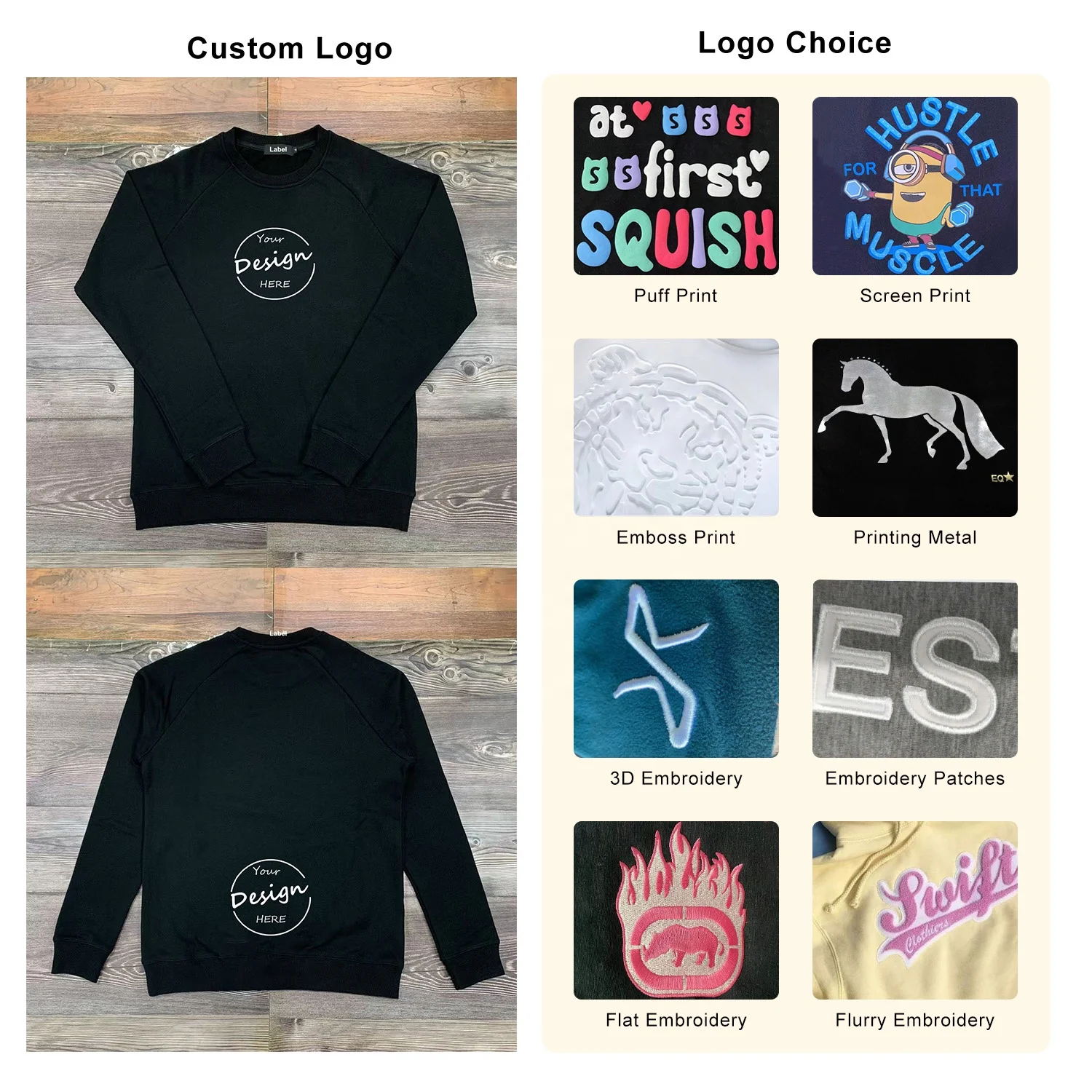 Wholesale High Quality 450 Gsm Crewneck Sweatshirt Patch Embroidery Raglan Sleeve Premium Crewneck Sweatshirts for Men