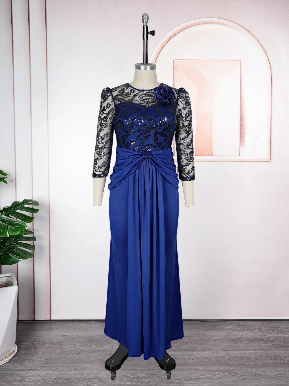 Women's Round Neck Sequin Lace 3/4 Sleeve Maxi Dress Plus Size Womens  Dresses African Sehe Fashion| Alibaba.com