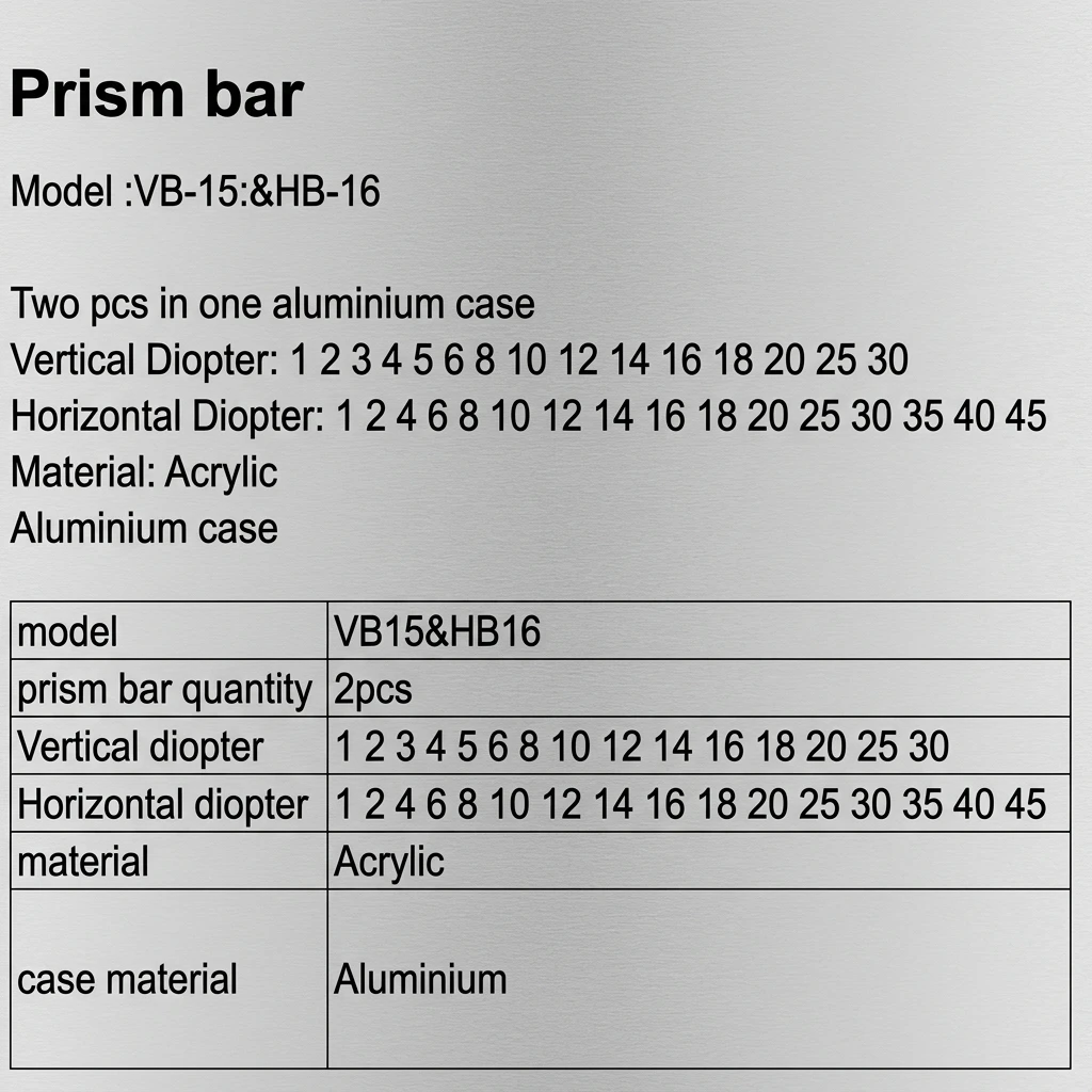 Optical Instrument Horizontal Vertical Triangular Prism Bar Set VB-15+HB-16 with 18-Month Warranty Packed in Aluminium Case