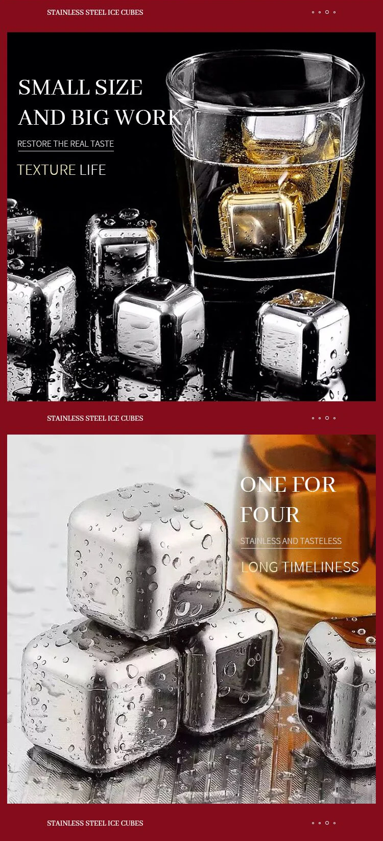 Reusable Whisky Chilling Wine Stones Stainless Steel Ice Cubes Set