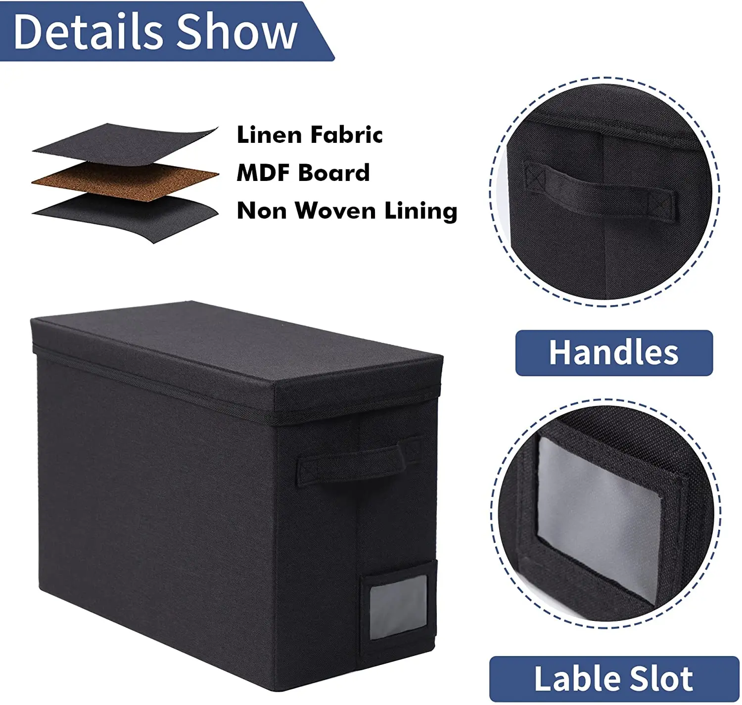High Quality Eco-Friendly Rectangle Non-Woven Fabric Foldable Stackable Comic Book Storage Box with Cover for Office
