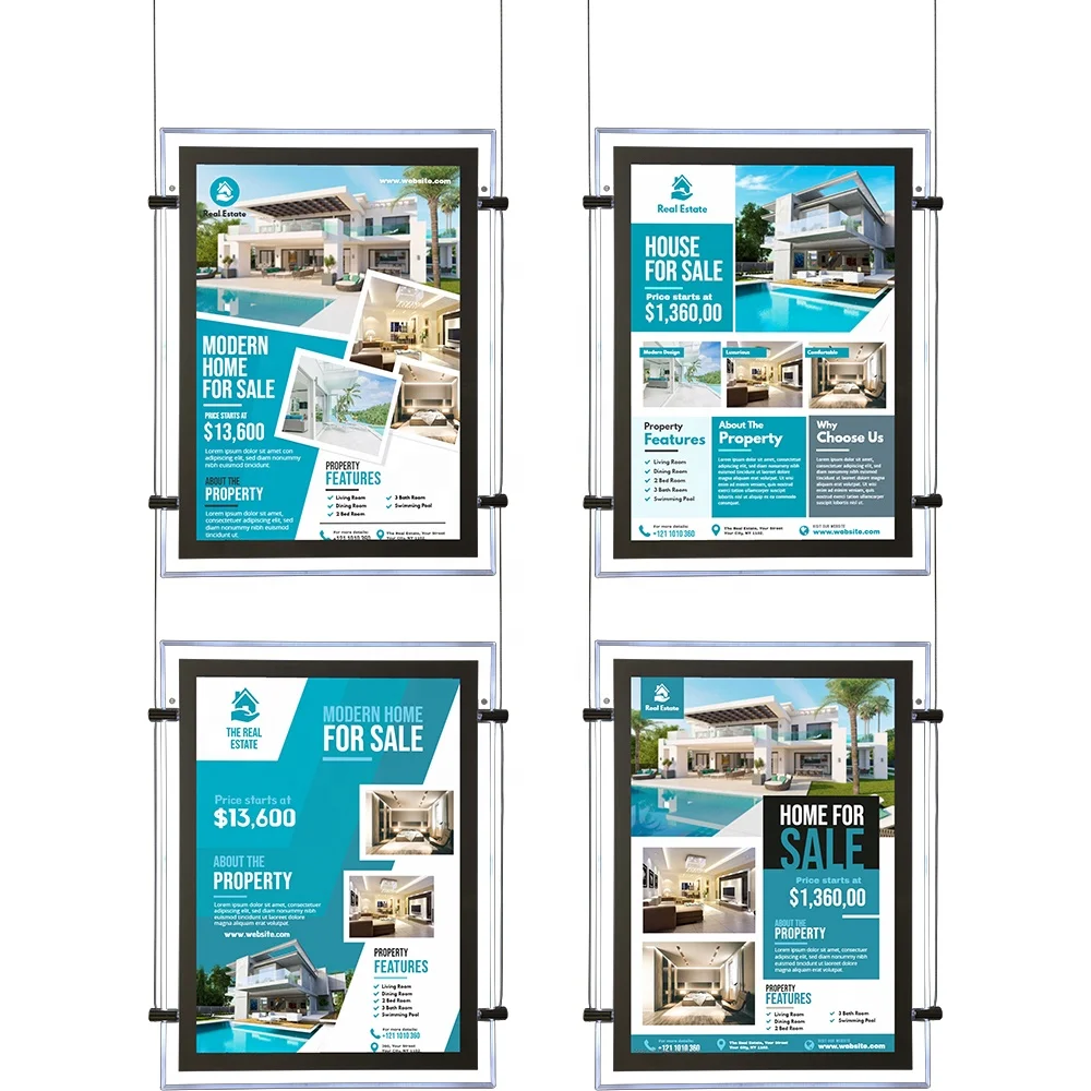 2025 New Design Advertising Door Hangers Real Estate Acrylic Window Display Led Flyer Holders