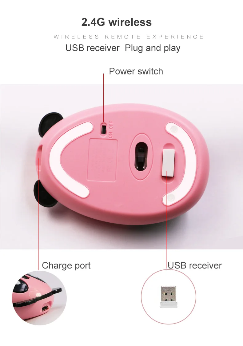 Newest 2.4GHz Wireless Optical Mouse Cute Panda Shape Mini Silent Mouse USB Interface Gaming Style Funny Computer Mouse