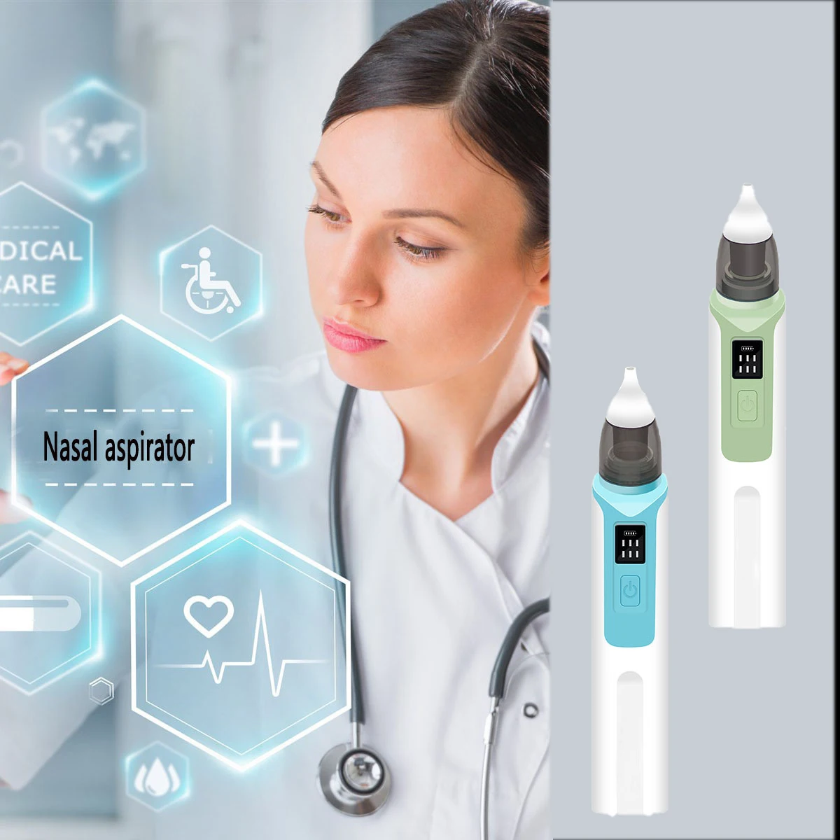 HJS Baby Nasal Aspirator and Ear Wax Suction Vacuum 2 In1 Cleaning Nasal Mucus Supplies Easy to Operate Baby Products