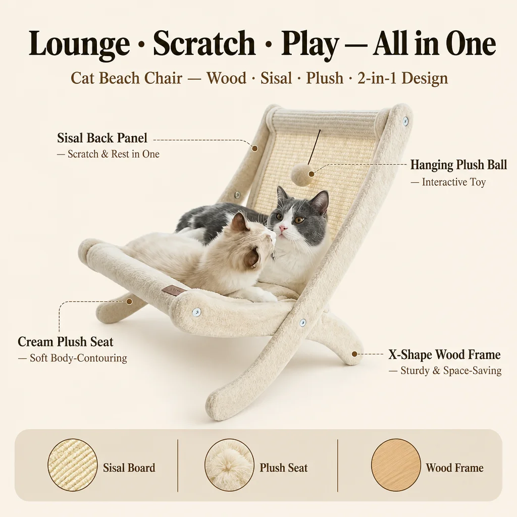 Custom Wooden Cat Lounger Bed Sisal — Product details 5