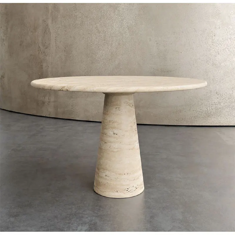 HZX Round to Oval Customized Nordic Funiture Pedistal Table Marble Columns Base Modern Travertine Round Marble Dining Table