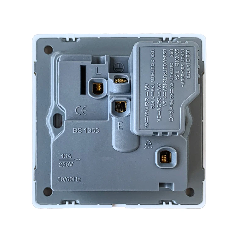 13A 3 Pin Universal Wall Socket Usb and Type C Electric Power Usb Switch Outlet Uk Wall Socket With Usb C Type