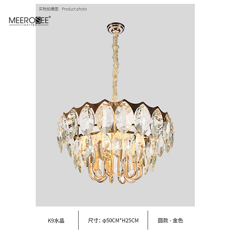 MEEROSEE K9 Crystal Leaf Pendant Light Modern Chandeliers Sitting Room Lighting Hanging Lights for Living Room MD86800