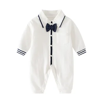 Newborn Baby Clothes 100% Cotton Toddler Onesie Summer Baby Clothing Set Long Sleeve Gentleman Boy Crawling Suit 100 Days Dress