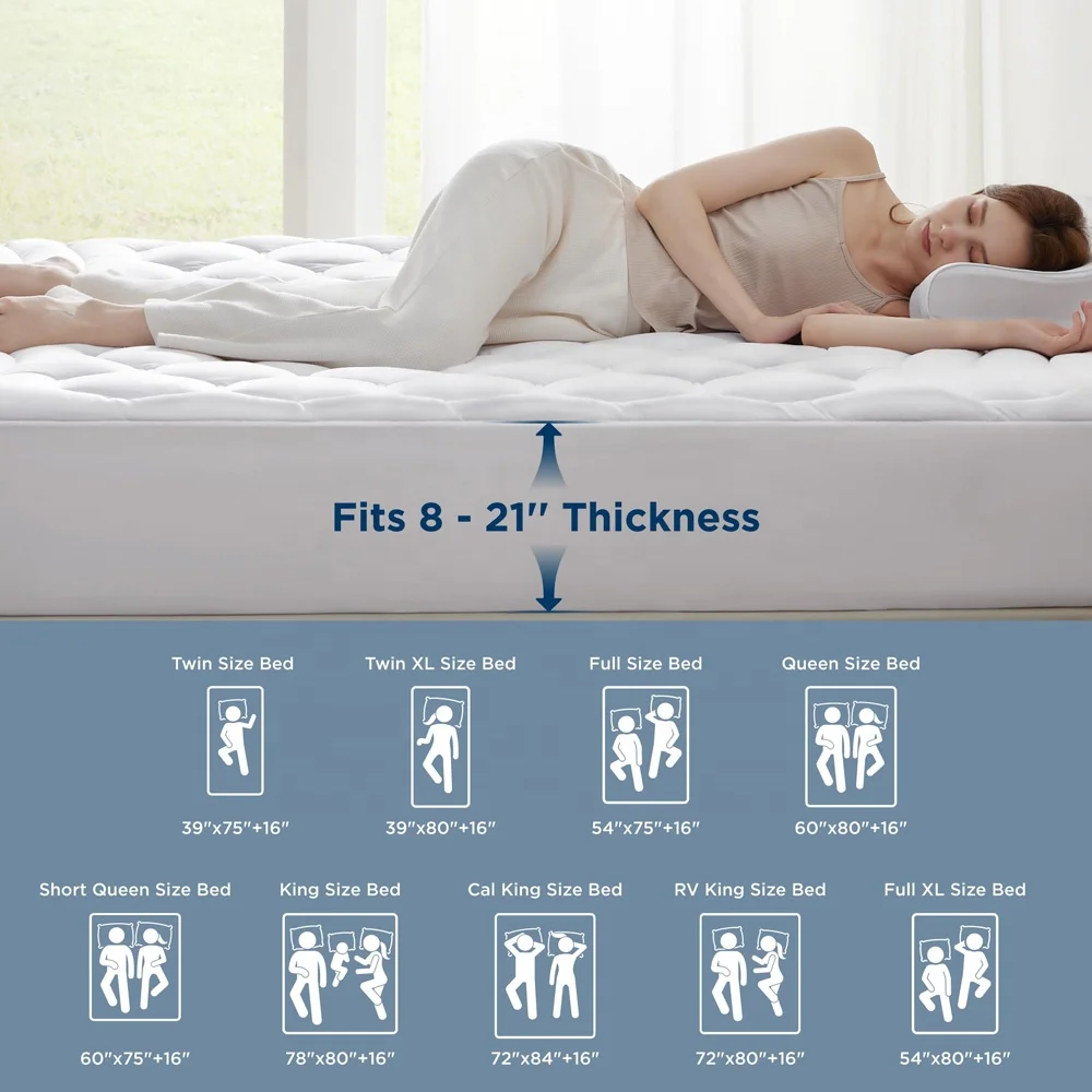 8-21 Inches Deep Pocket Washable Breathable Quilted Fitted Mattress Topper Protector Cover supplier